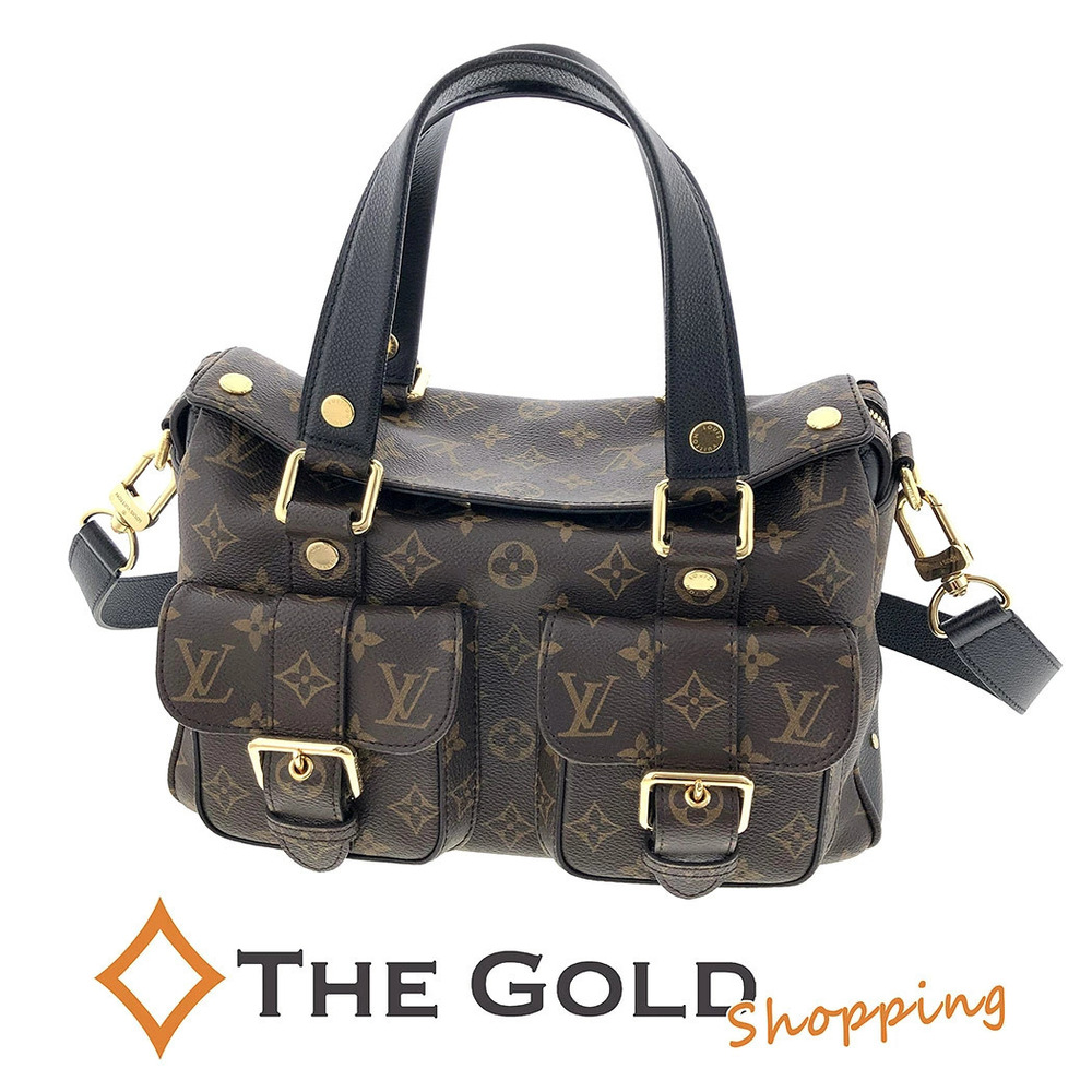 Louis Vuitton Manhattan Monogram Canvas Boston Shoulder Bag Black Brown